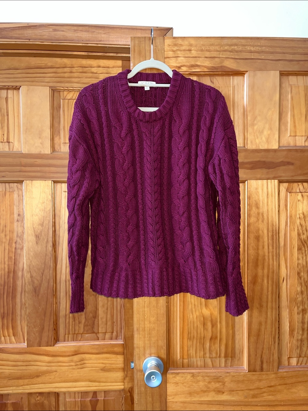 J.Crew women’s Cable Knit Crewneck Sweater - Burgundy